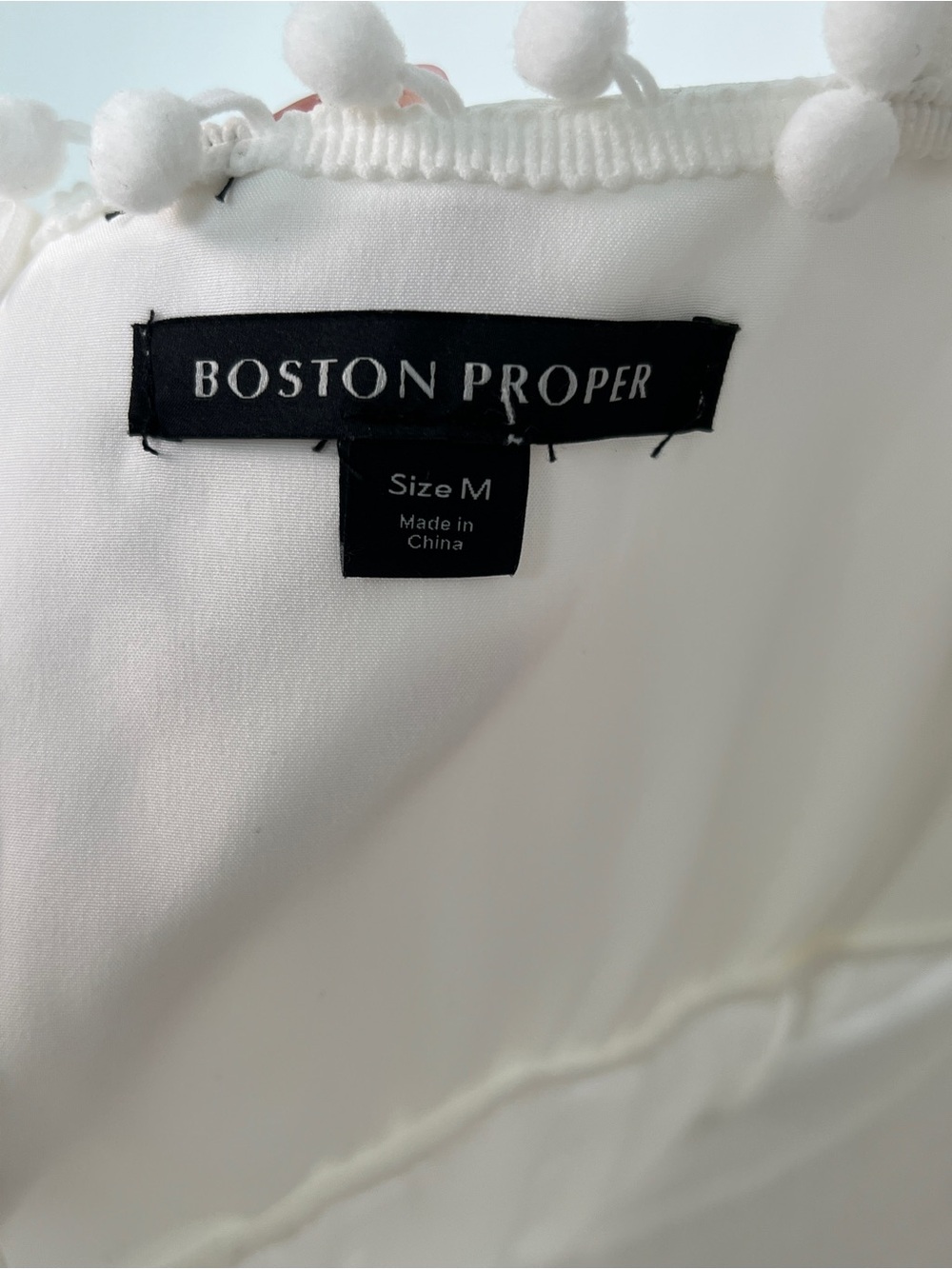 EUC! Boston Proper Mixed Media Lace Pom Pom  White Dress Size Medium - Picture 10 of 11